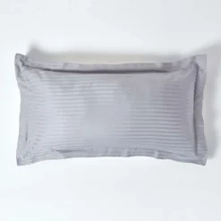 Taie d'oreiller à  volants gris satin rayé en coton égyptien 330 fils, 50x90 cm ->Homescapes Online