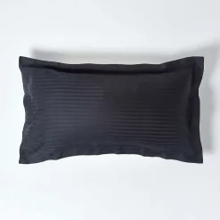Homescapes Taie d'oreiller à  volants noir satin rayé en coton égyptien 330 fils, 50x90 cm -* Taie D'Oreiller