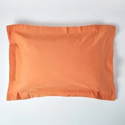 Taie d'oreiller à  volants orange en lin lavé, 50x90 cm ->Homescapes