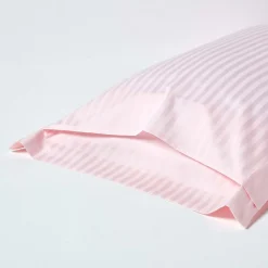 Taie d'oreiller à  volants rose satin rayé en coton égyptien 330 fils, 50x75 cm -><noscript><img width=