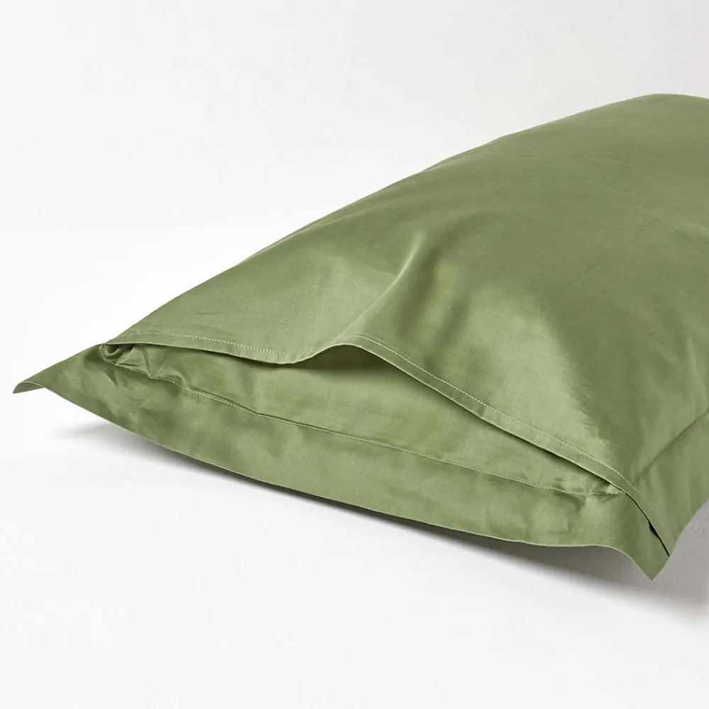 Taie d'oreiller à volants vert mousse en coton égyptien bio 400 fils, 50x75 cm ->Homescapes Discount