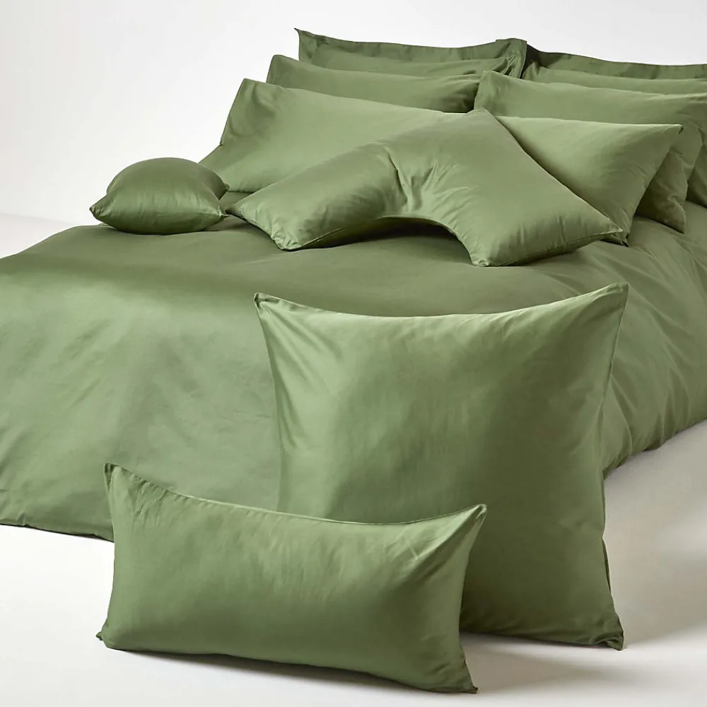 Taie d'oreiller à volants vert mousse en coton égyptien bio 400 fils, 50x75 cm ->Homescapes Discount