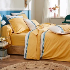 Taie d'oreiller bicolore 65x65 cm percale coton ROMY Ambre>Linnea Discount