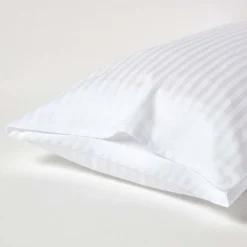Taie d'oreiller blanc satin rayé en coton égyptien 330 fils, 50x75 cm -><noscript><img width=