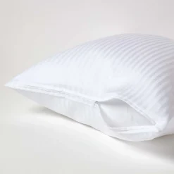 Homescapes Taie d'oreiller blanc satin rayé en coton égyptien 330 fils, 60x60 cm -* Taie D'Oreiller