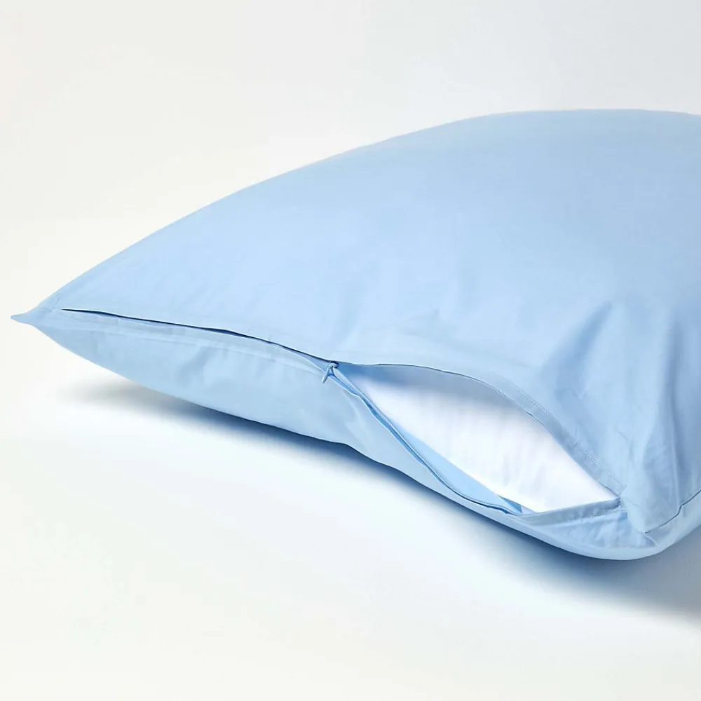 Taie d'oreiller bleu 100% coton égyptien 200 fils, 80x80 cm ->Homescapes Outlet