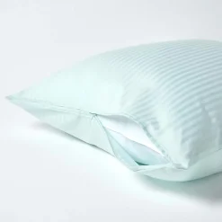 Homescapes Taie d'oreiller bleu satin rayé en coton égyptien 330 fils, 80x80 cm -* Taie D'Oreiller