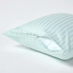 Taie d'oreiller bleu satin rayé en coton égyptien 330 fils, 40x40 cm -><noscript><img width=