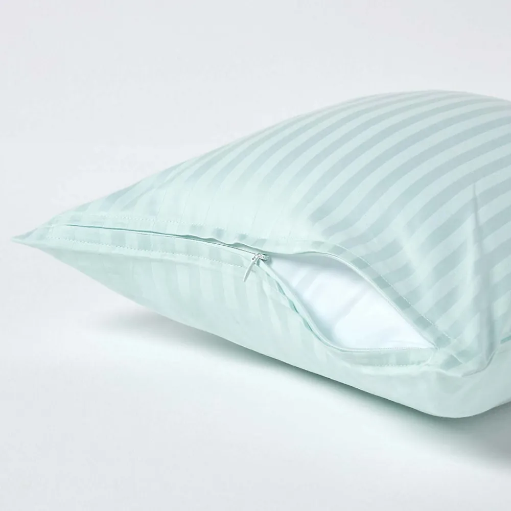 Taie d'oreiller bleu satin rayé en coton égyptien 330 fils, 40x40 cm ->Homescapes Sale