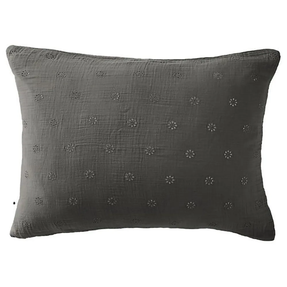 Taie d'oreiller Brodée Déco "Gaïa Boho" 60 x 60 cm & 50 x 70 cm "Gaze de Coton" - Gaïa Boho Granit - 50 x 70 cm>L'Effet Papillon Discount