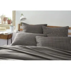 Taie d'oreiller Brodée Déco "Gaïa Boho" 60 x 60 cm & 50 x 70 cm "Gaze de Coton" - Gaïa Boho Granit - 50 x 70 cm>L'Effet Papillon Discount
