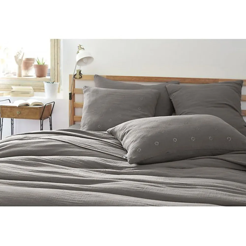 Taie d'oreiller Brodée Déco "Gaïa Boho" 60 x 60 cm & 50 x 70 cm "Gaze de Coton" - Gaïa Boho Granit - 50 x 70 cm>L'Effet Papillon Discount