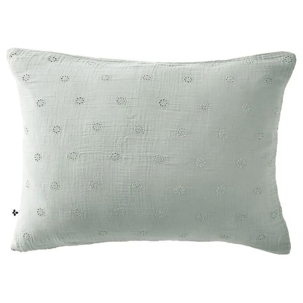 Taie d'oreiller Brodée Déco "Gaïa Boho" 60 x 60 cm & 50 x 70 cm "Gaze de Coton" - Gaïa Boho Eucalyptus - 50 x 70 cm>L'Effet Papillon New