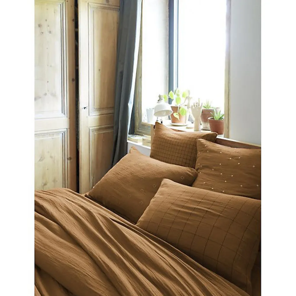 Taie d'oreiller Brodée Déco "Gaïa Boho" 60 x 60 cm & 50 x 70 cm "Gaze de Coton" - Gaïa Boho Camel - 50 x 70 cm>L'Effet Papillon Online