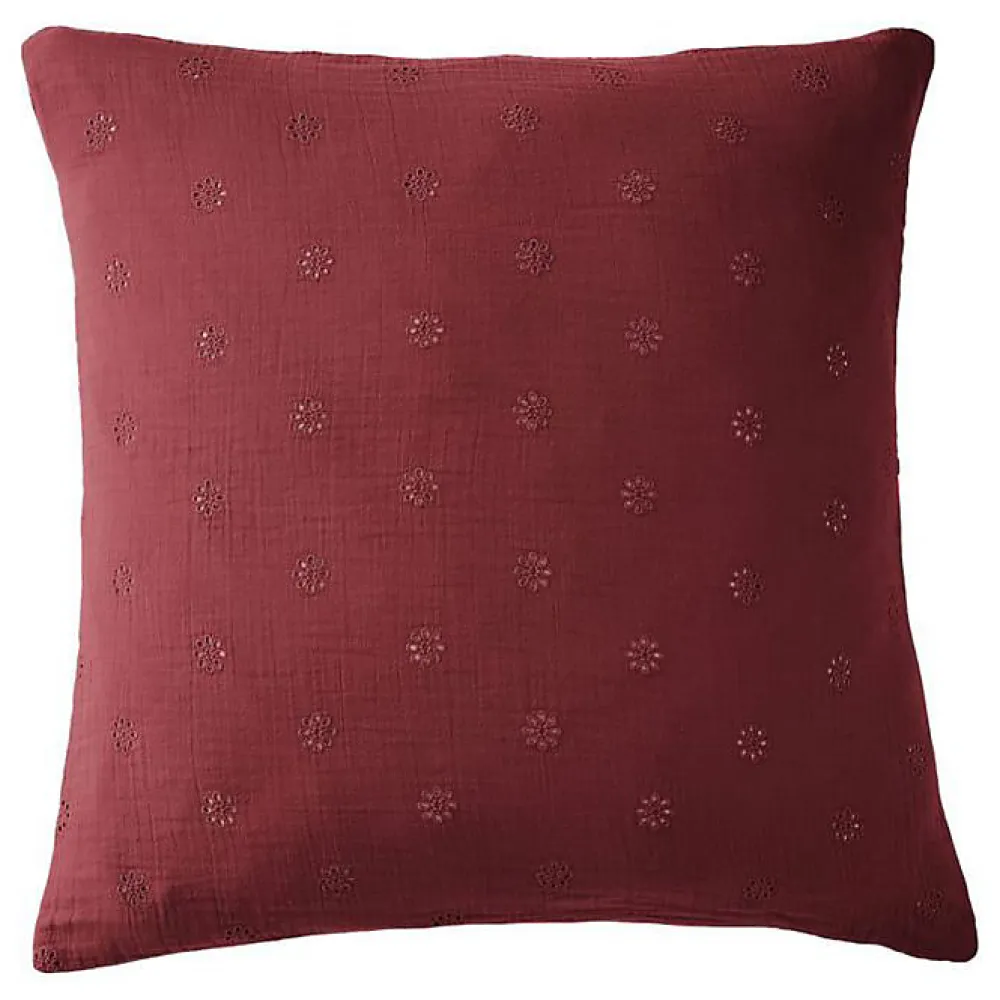Taie d'oreiller Brodée Déco "Gaïa Boho" 60 x 60 cm & 50 x 70 cm "Gaze de Coton" - Gaïa Boho Lie de vin - 60 x 60 cm>L'Effet Papillon