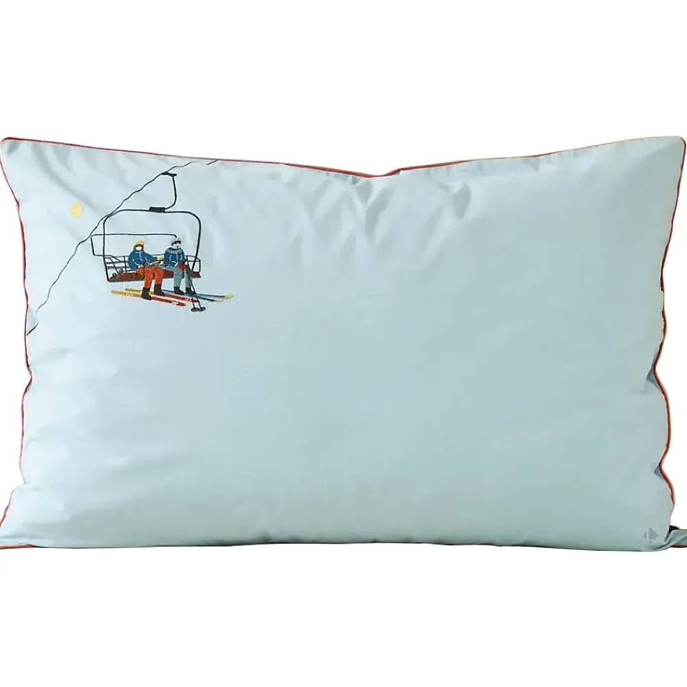 Taie d'oreiller brodée 50x80 cm en percale de coton PASSE MONTAGNE bleu givré>Linnea Sale