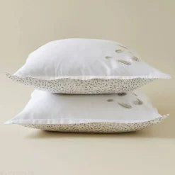 Taie d'oreiller brodée 50x70 cm en satin de coton NINA blanc><noscript><img width=