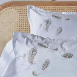 Linnea Taie d'oreiller brodée 50x80 cm en satin de coton NINA blanc* Taie D'Oreiller