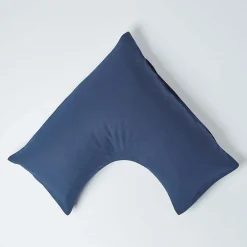Taie d'oreiller cervical bleu marine en lin lavé ->Homescapes New