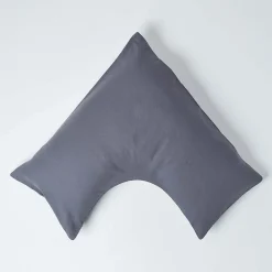 Taie d'oreiller cervical gris foncé en lin lavé ->Homescapes Online