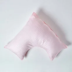 Taie d'oreiller cervical rose satin rayé en coton égyptien 330 fils ->Homescapes New