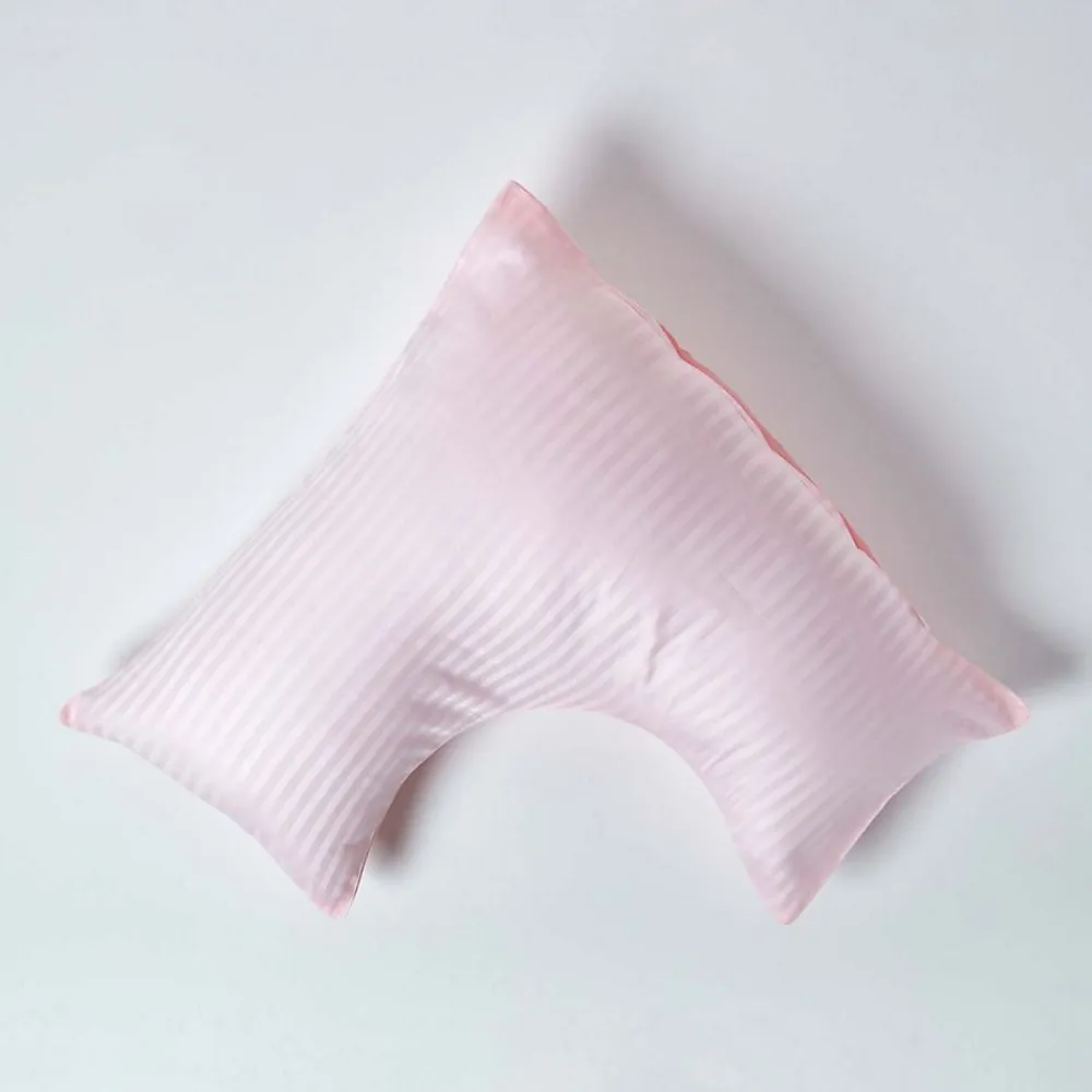 Taie d'oreiller cervical rose satin rayé en coton égyptien 330 fils ->Homescapes New