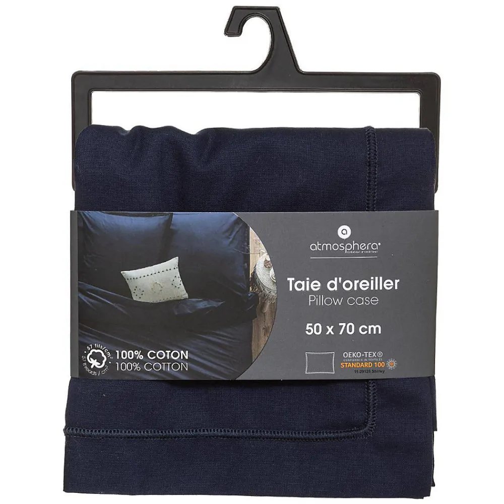 Taie d'oreiller en coton - bleu encre 50x70 cm - Atmosphera>Atmosphera Créateur D'Intérieur Discount
