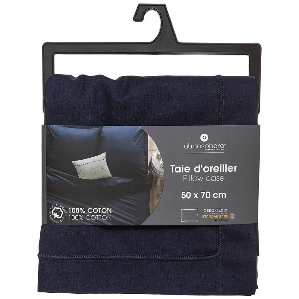 Taie d'oreiller en coton - bleu encre 50x70 cm - Atmosphera>Atmosphera Créateur D'Intérieur Discount