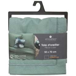 Atmosphera Créateur D'Intérieur Taie d'oreiller en coton - vert céladon 50x70 cm - Atmosphera* Boutis, Couvre-Lit, Édredon