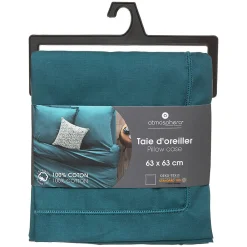 Atmosphera Créateur D'Intérieur Taie d'oreiller en coton - bleu canard 63x63 cm - Atmosphera* Boutis, Couvre-Lit, Édredon