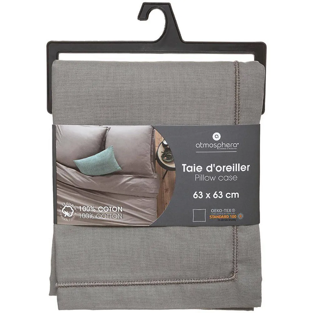 Taie d'oreiller en coton - gris 63x63 cm - Atmosphera>Atmosphera Créateur D'Intérieur