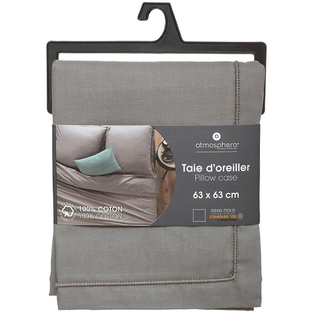 Taie d'oreiller en coton - gris 63x63 cm - Atmosphera>Atmosphera Créateur D'Intérieur