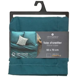 Taie d'oreiller en coton - bleu canard 50x70 cm - Atmosphera><noscript><img width=