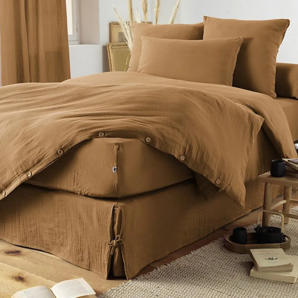 Taie d'oreiller "Gaïa" 60 x 60 cm & 50 x 70 cm "Gaze de Coton" - Gaïa Camel - 60 x 60 cm>L'Effet Papillon Best
