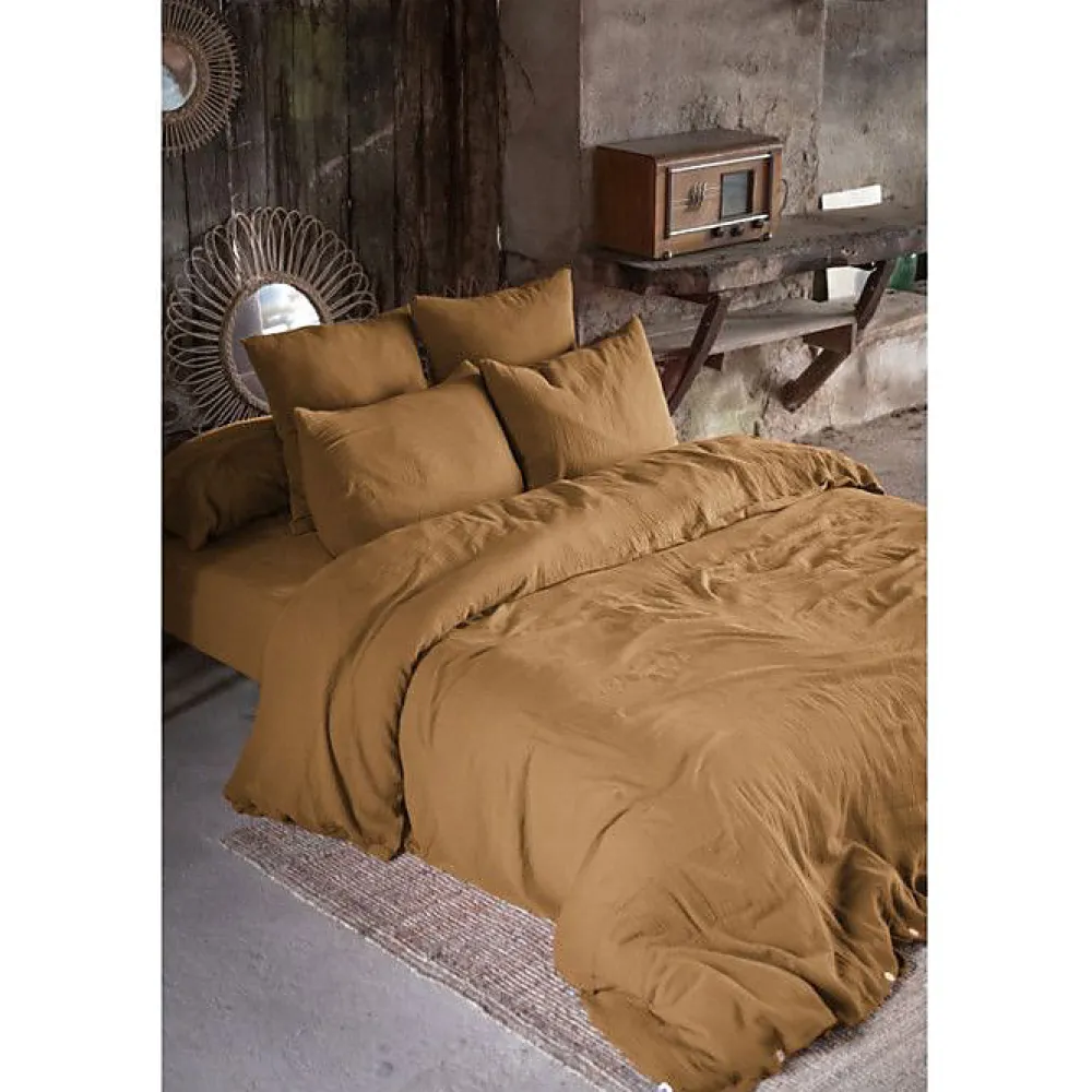 Taie d'oreiller "Gaïa" 60 x 60 cm & 50 x 70 cm "Gaze de Coton" - Gaïa Camel - 60 x 60 cm>L'Effet Papillon Best