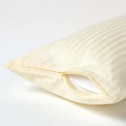 Taie d'oreiller jaune pastel satin rayé en coton égyptien 330 fils, 40x80 cm -><noscript><img width=