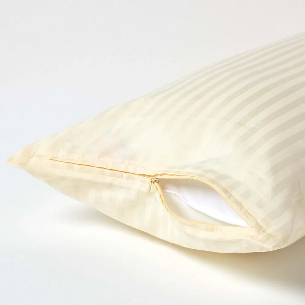 Taie d'oreiller jaune pastel satin rayé en coton égyptien 330 fils, 40x80 cm ->Homescapes Discount