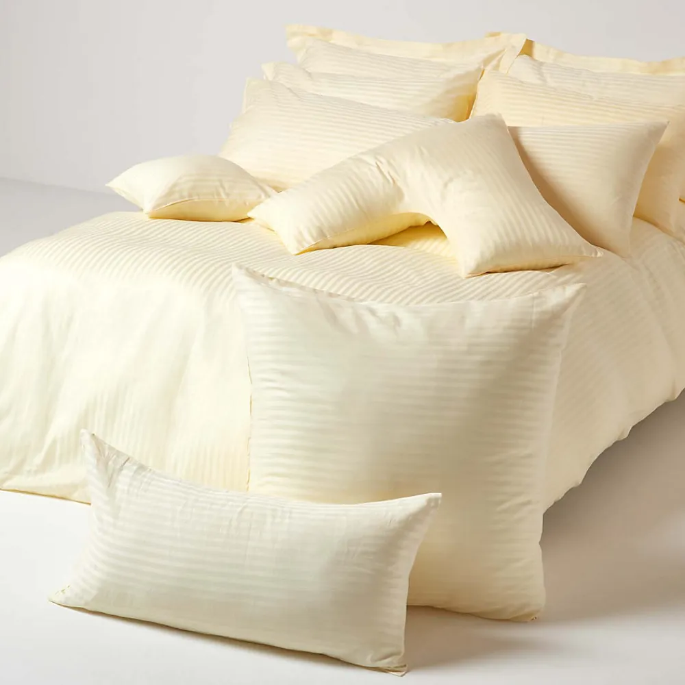 Taie d'oreiller jaune pastel satin rayé en coton égyptien 330 fils, 40x80 cm ->Homescapes Discount