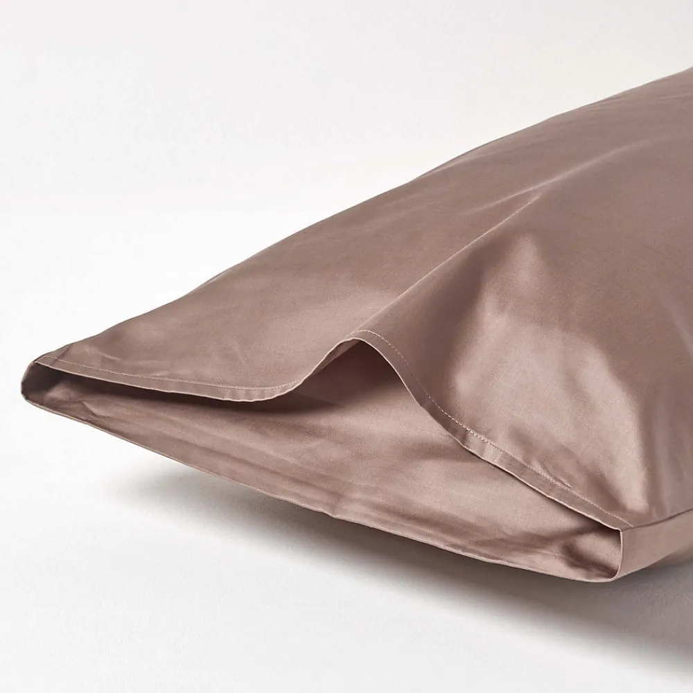 Taie d'oreiller marron en coton égyptien bio 400 fils, 50x75 cm ->Homescapes Discount