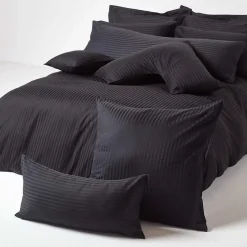Taie d'oreiller noir satin rayé en coton égyptien 330 fils, 80x80 cm -><noscript><img width=