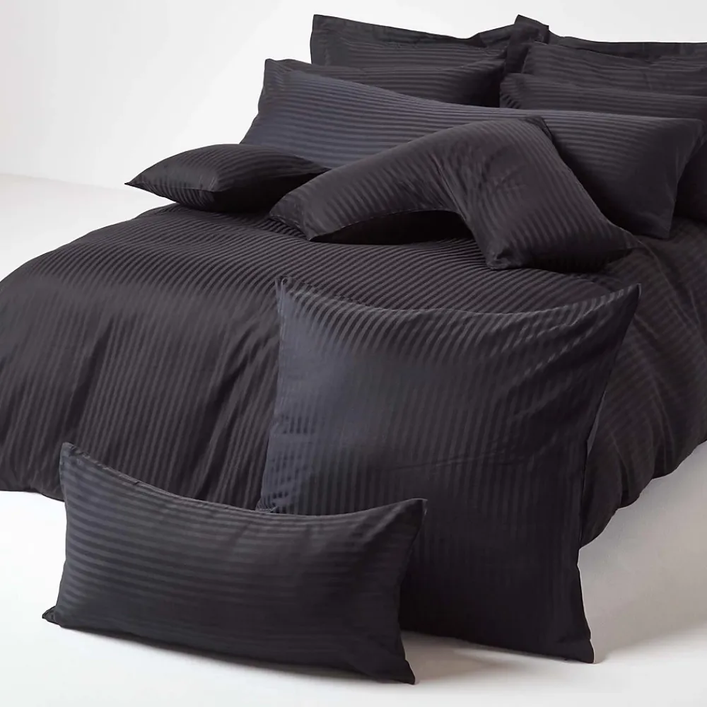 Homescapes Taie d'oreiller noir satin rayé en coton égyptien 330 fils, 40x40 cm -* Taie D'Oreiller