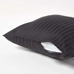 Homescapes Taie d'oreiller noir satin rayé en coton égyptien 330 fils, 40x40 cm -* Taie D'Oreiller