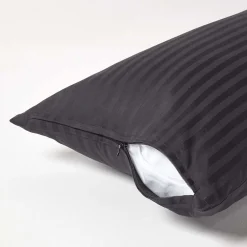 Homescapes Taie d'oreiller noir satin rayé en coton égyptien 330 fils, 40x80 cm -* Taie D'Oreiller