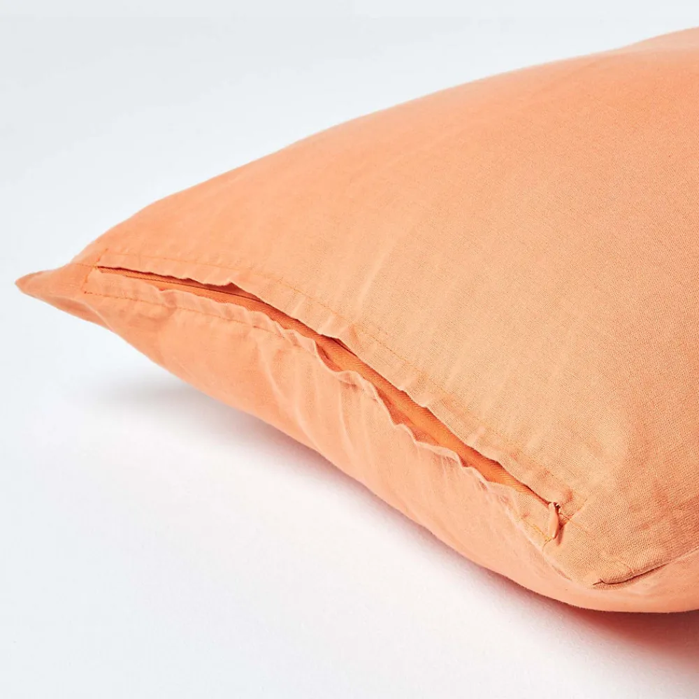Taie d'oreiller orange en lin lavé, 60x60 cm ->Homescapes Clearance