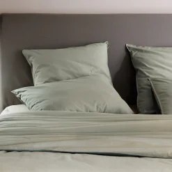 Taie d'oreiller PALACE pur coton lavé 65x65 cm uni vert laurier>Linnea New