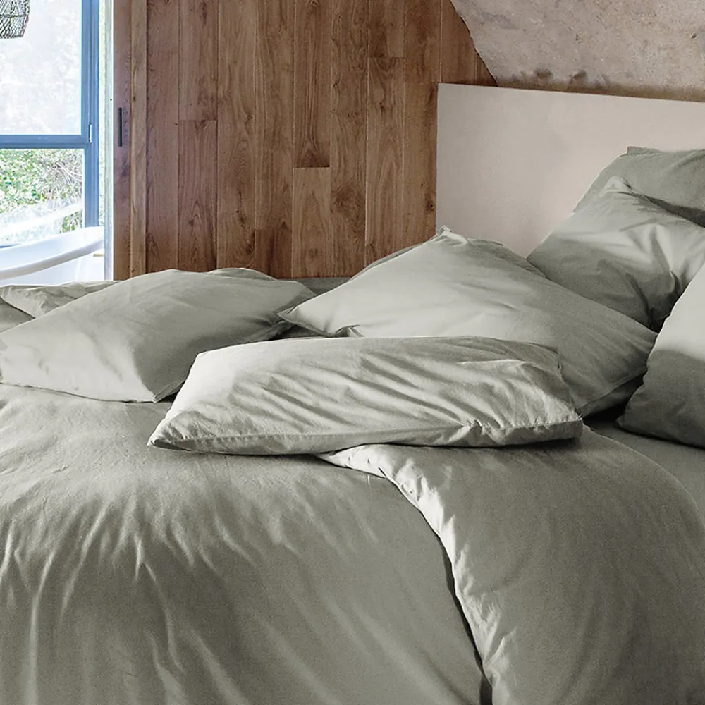 Taie d'oreiller PALACE pur coton lavé 65x65 cm uni vert laurier>Linnea New