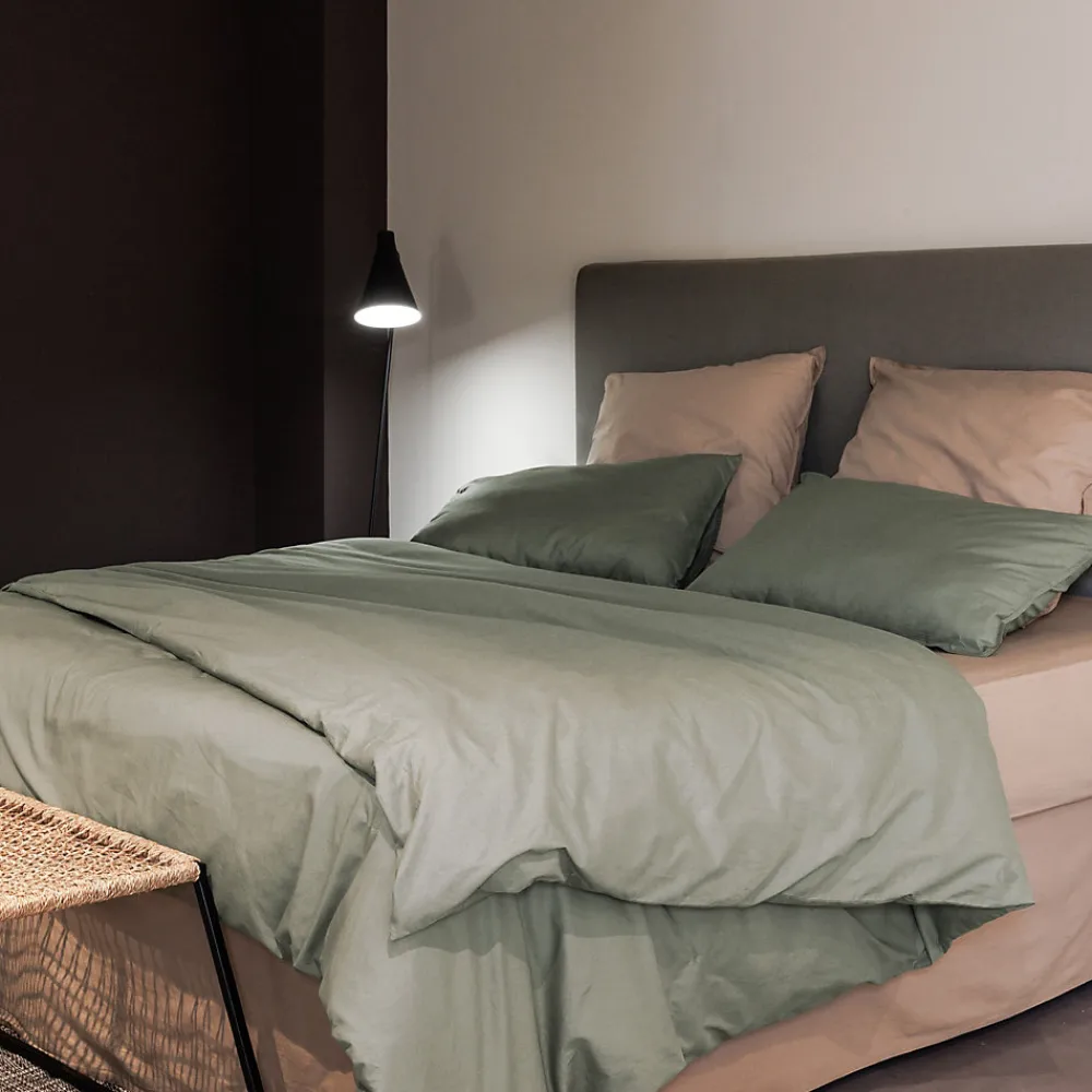 Taie d'oreiller PALACE pur coton lavé 65x65 cm uni vert laurier>Linnea New
