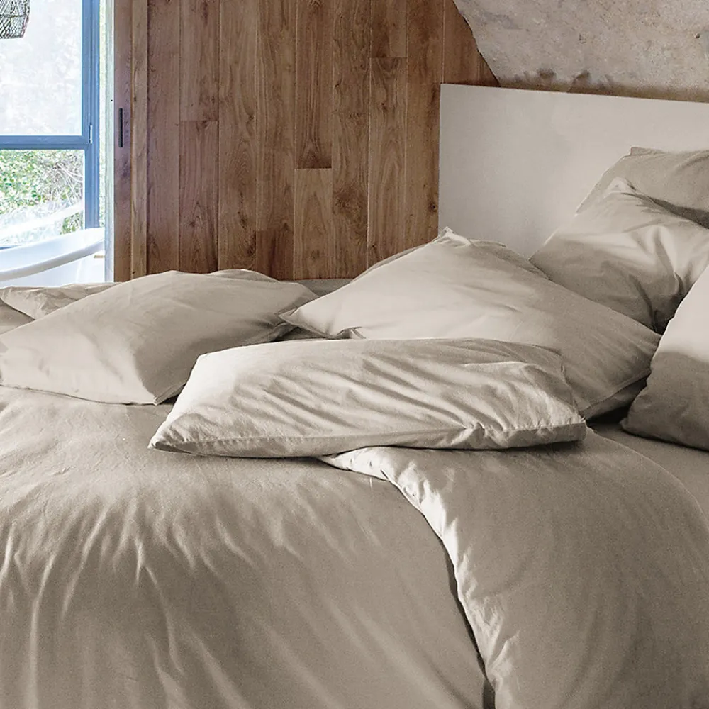 Taie d'oreiller PALACE pur coton lavé 65x65 cm uni beige lin>Linnea Clearance