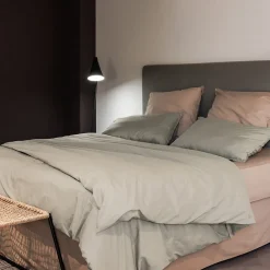 Taie d'oreiller PALACE pur coton lavé 65x65 cm uni beige lin><noscript><img width=