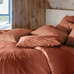 Linnea Taie d'oreiller PALACE pur coton lavé 65x65 cm uni marron terre cuite* Taie D'Oreiller